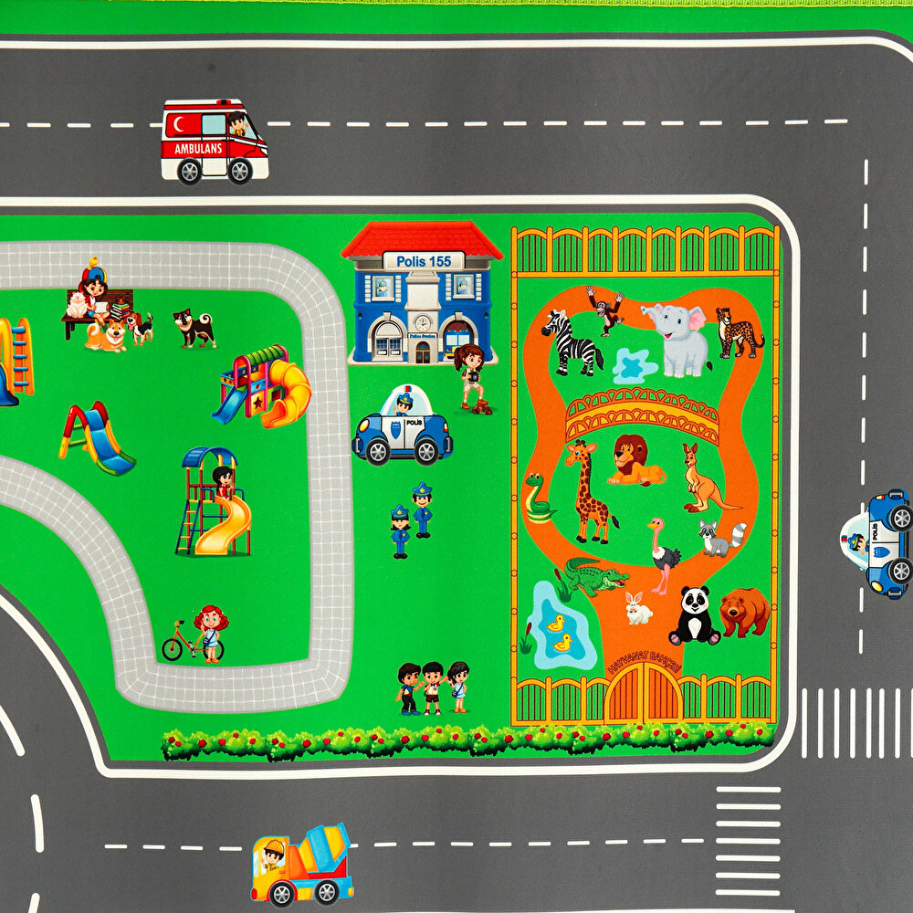 Oyun Şehri Bebek Halısı Yol Desenli Oyun Matı (100x150 cm)