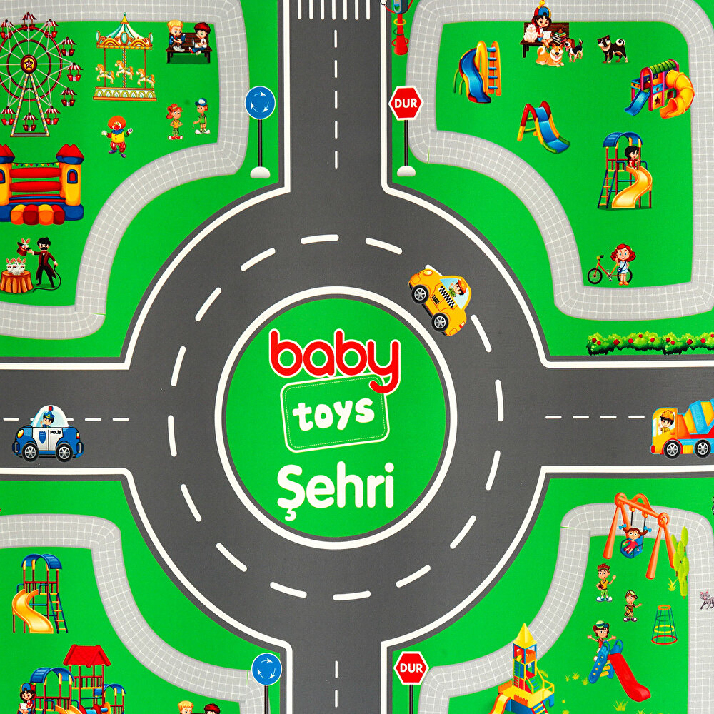 Oyun Şehri Bebek Halısı Yol Desenli Oyun Matı (100x150 cm)