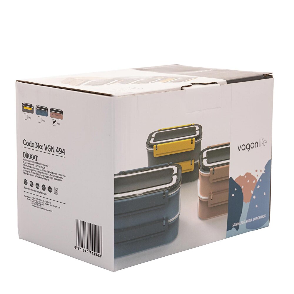 Paslanmaz Çelik 1600ml Lunch Box Pembe