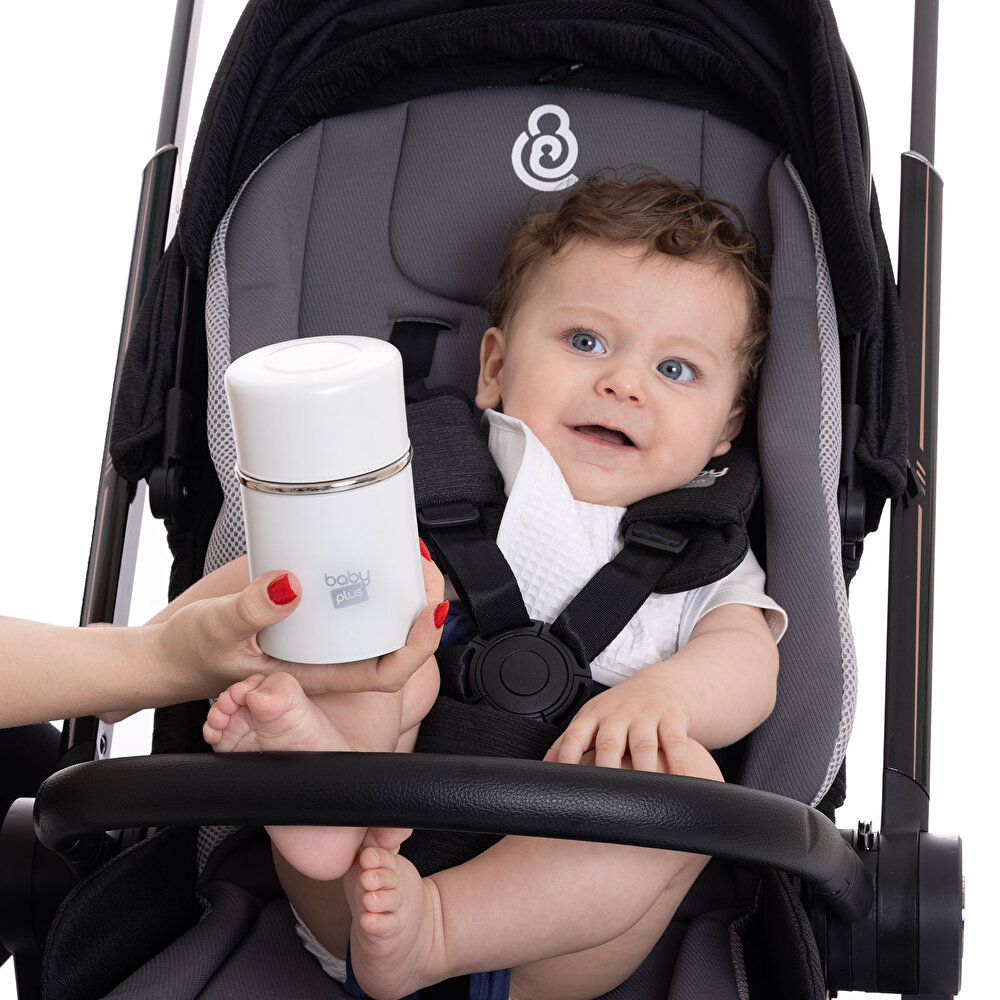 Paslanmaz Çelik Beyaz Bebek Mama Saklama Termosu 260 ml