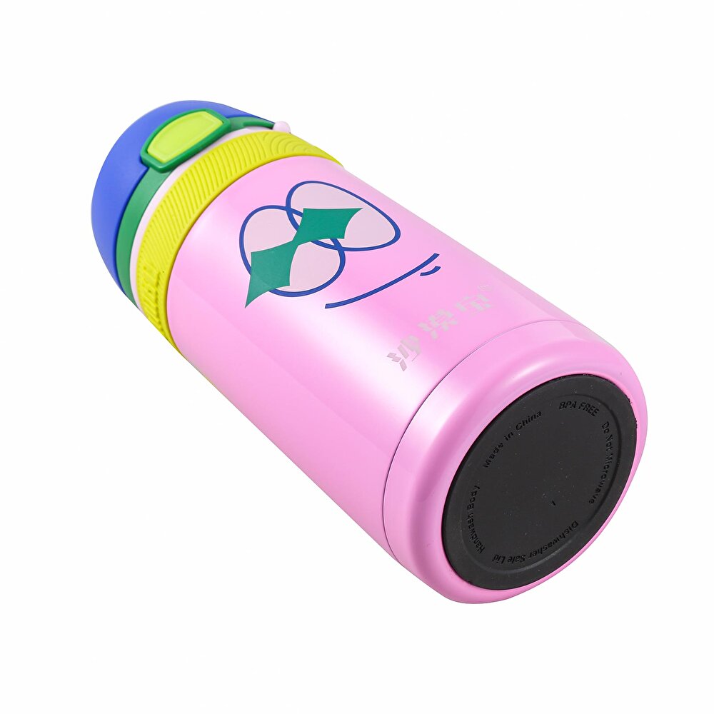 Paslanmaz Çelik, Pipetli, Kilitlenebilir Çocuk Matarası 350 ml Pembe
