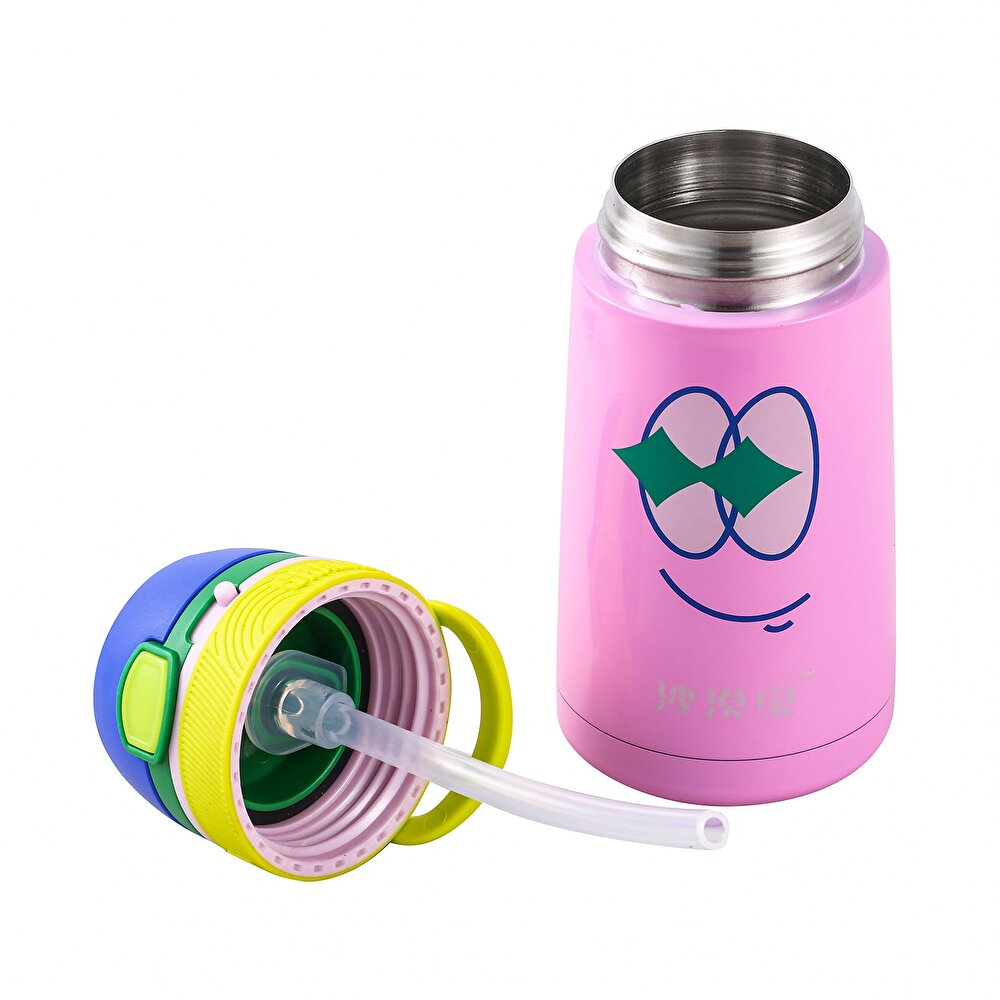 Paslanmaz Çelik, Pipetli, Kilitlenebilir Çocuk Matarası 350 ml Pembe