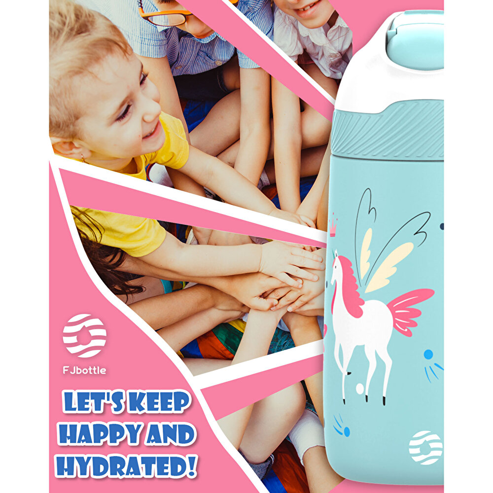 Paslanmaz Çelik, Pipetli, Kilitlenebilir Çocuk Matarası 350 ml-Turkuaz Unicorn