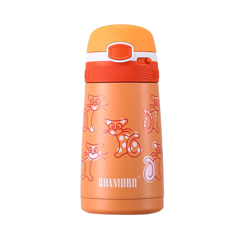 Paslanmaz Çelik, Pipetli, Kilitlenebilir Çocuk Matarası 350 ml Turuncu