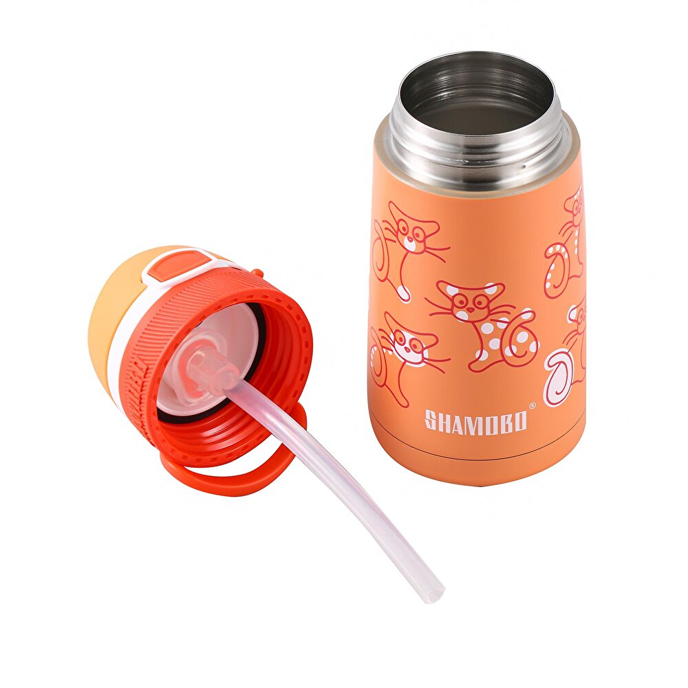 Paslanmaz Çelik, Pipetli, Kilitlenebilir Çocuk Matarası 350 ml Turuncu