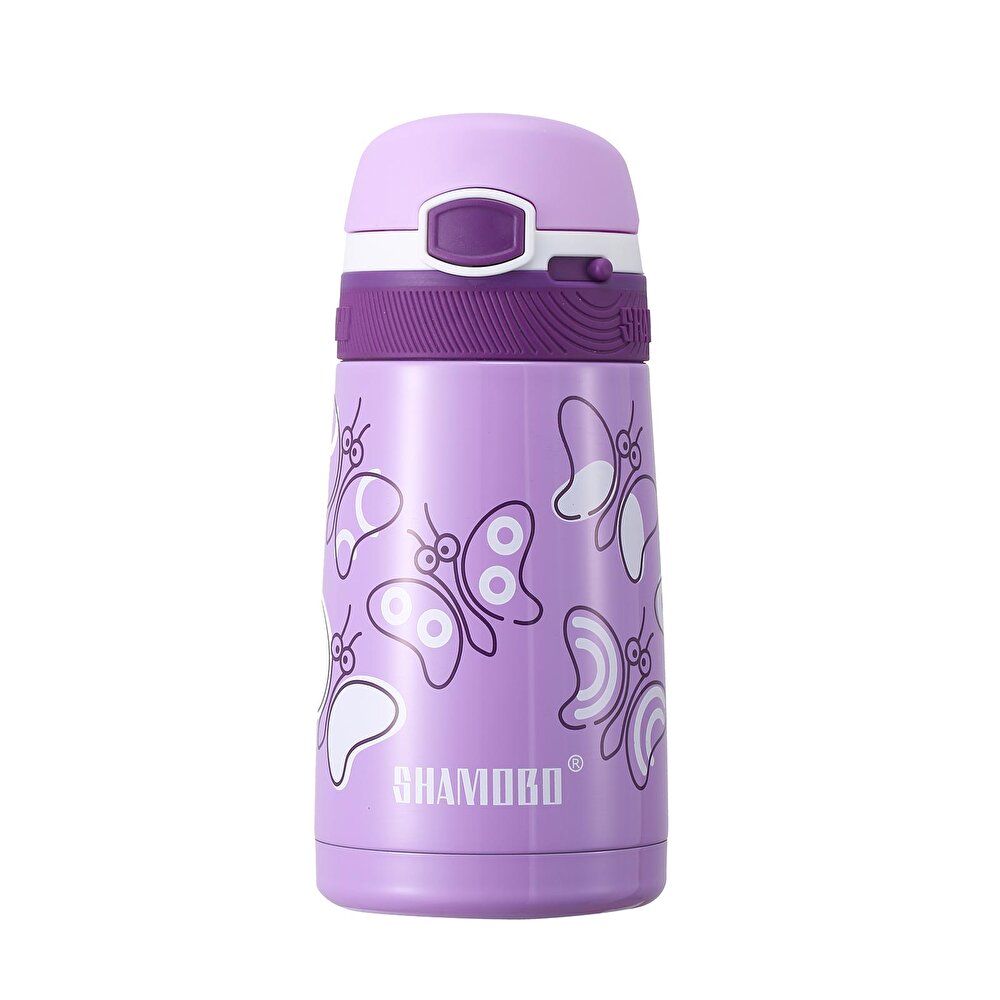 Paslanmaz Çelik, Pipetli,Kilitlenebilir Çocuk Matarası 350 ml Mor