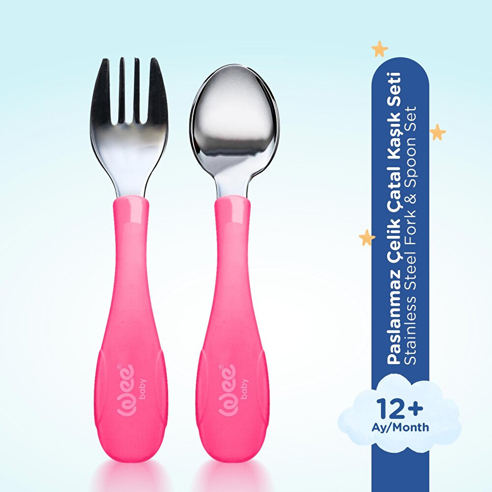 Paslanmz Çelik Çatal Kaşık Seti Pembe