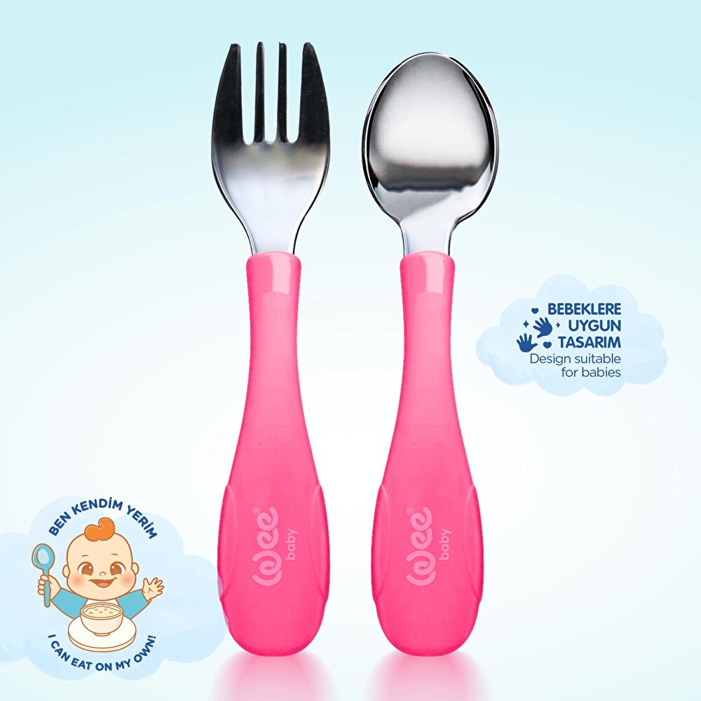 Paslanmz Çelik Çatal Kaşık Seti Pembe