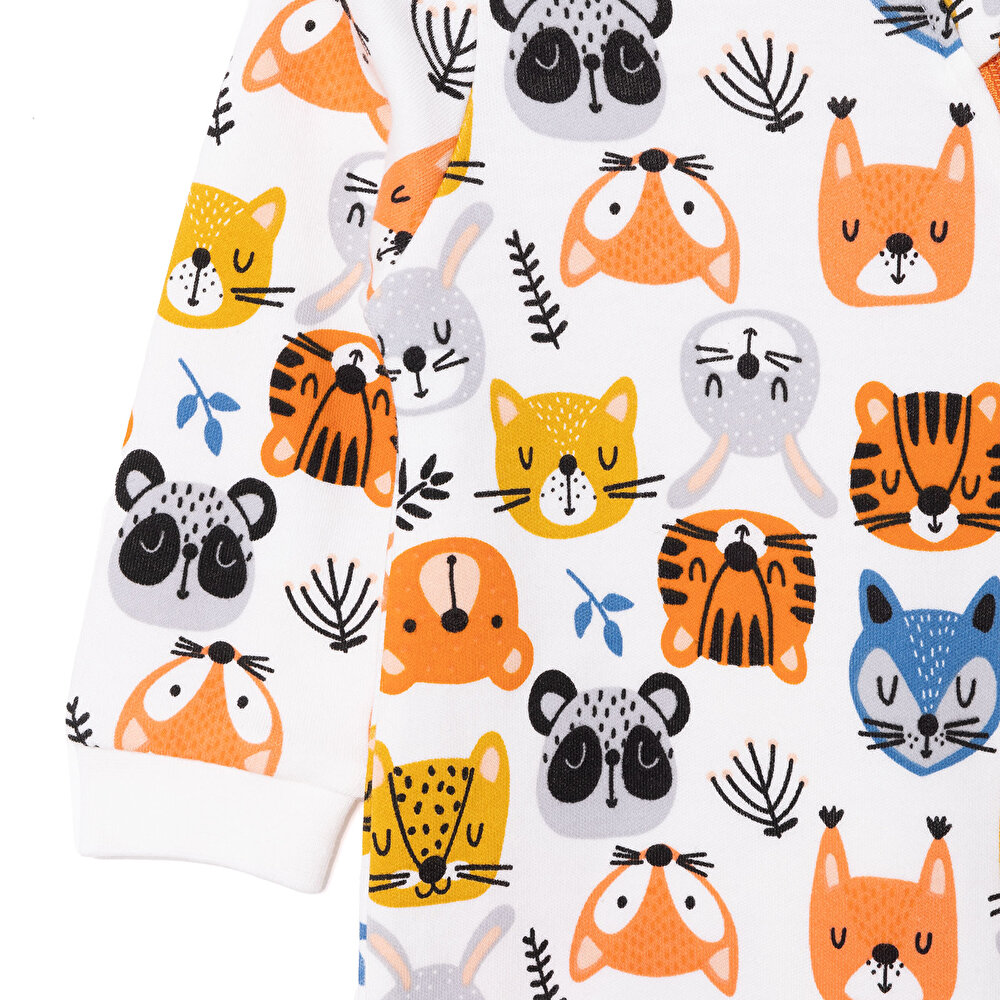 Erkek Fermuarlı Uzun Kol Hayvan Desenli Patiksiz Tulum