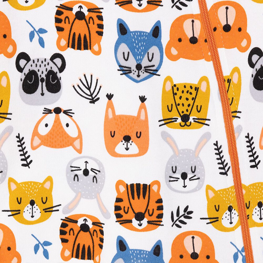 Erkek Fermuarlı Uzun Kol Hayvan Desenli Patiksiz Tulum