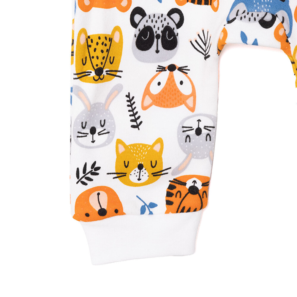 Erkek Fermuarlı Uzun Kol Hayvan Desenli Patiksiz Tulum