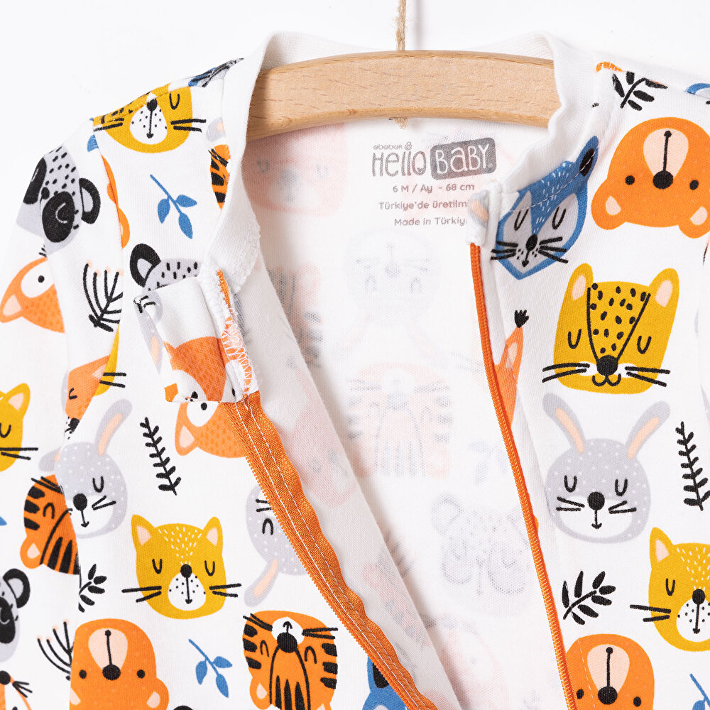 Erkek Fermuarlı Uzun Kol Hayvan Desenli Patiksiz Tulum