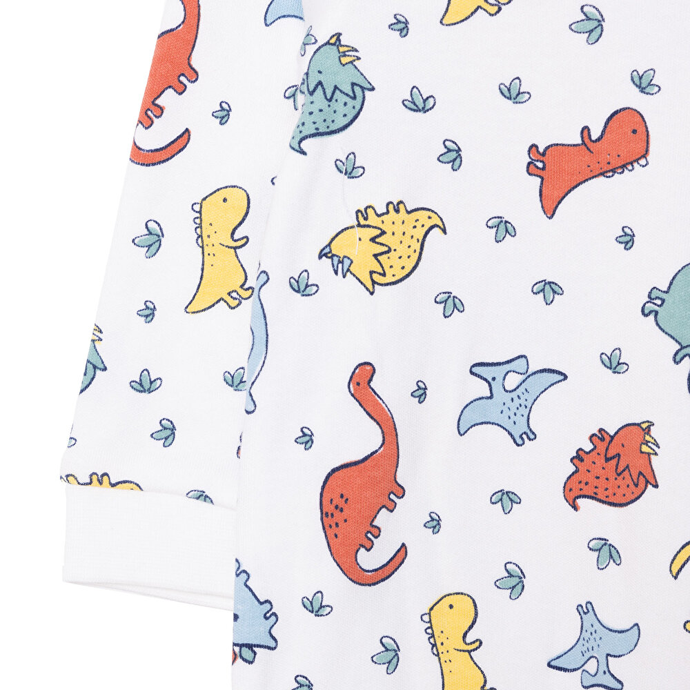 Erkek Fermuarlı Uzun Kol Dinazor Desenli Patiksiz Tulum