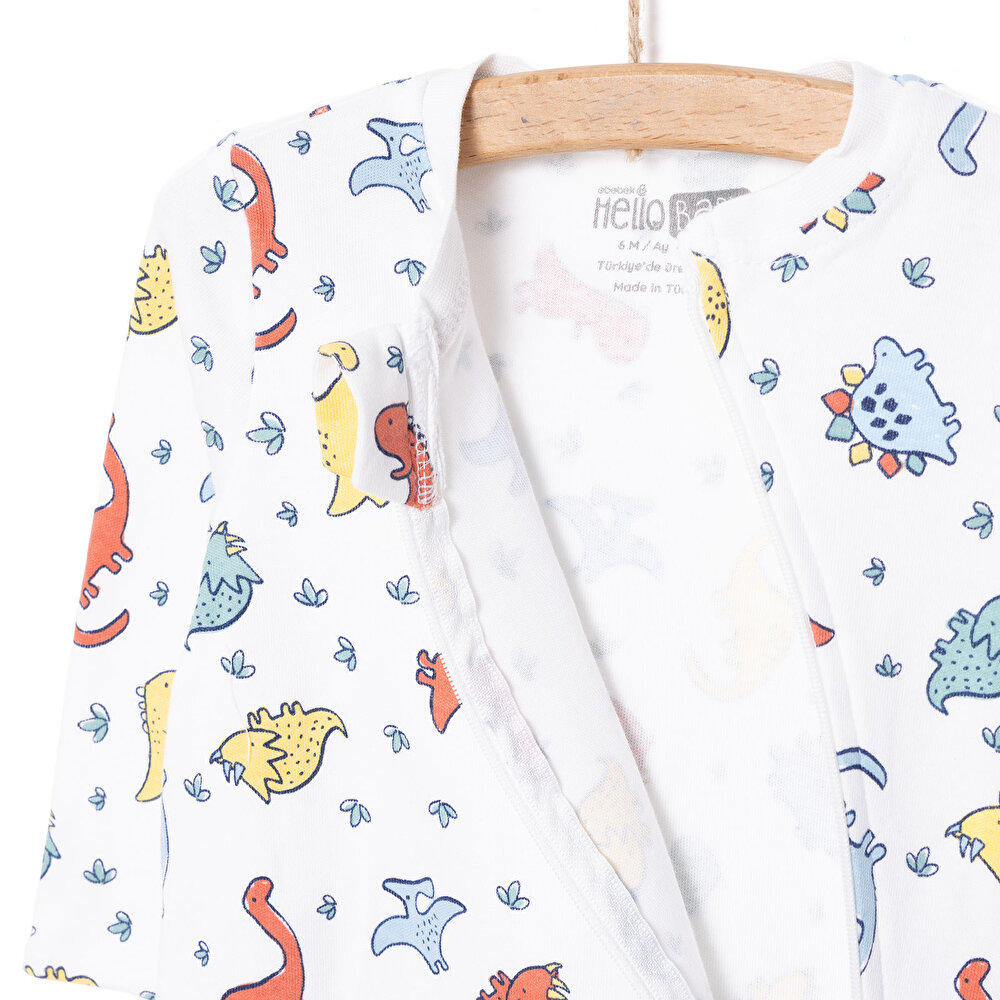 Erkek Fermuarlı Uzun Kol Dinazor Desenli Patiksiz Tulum