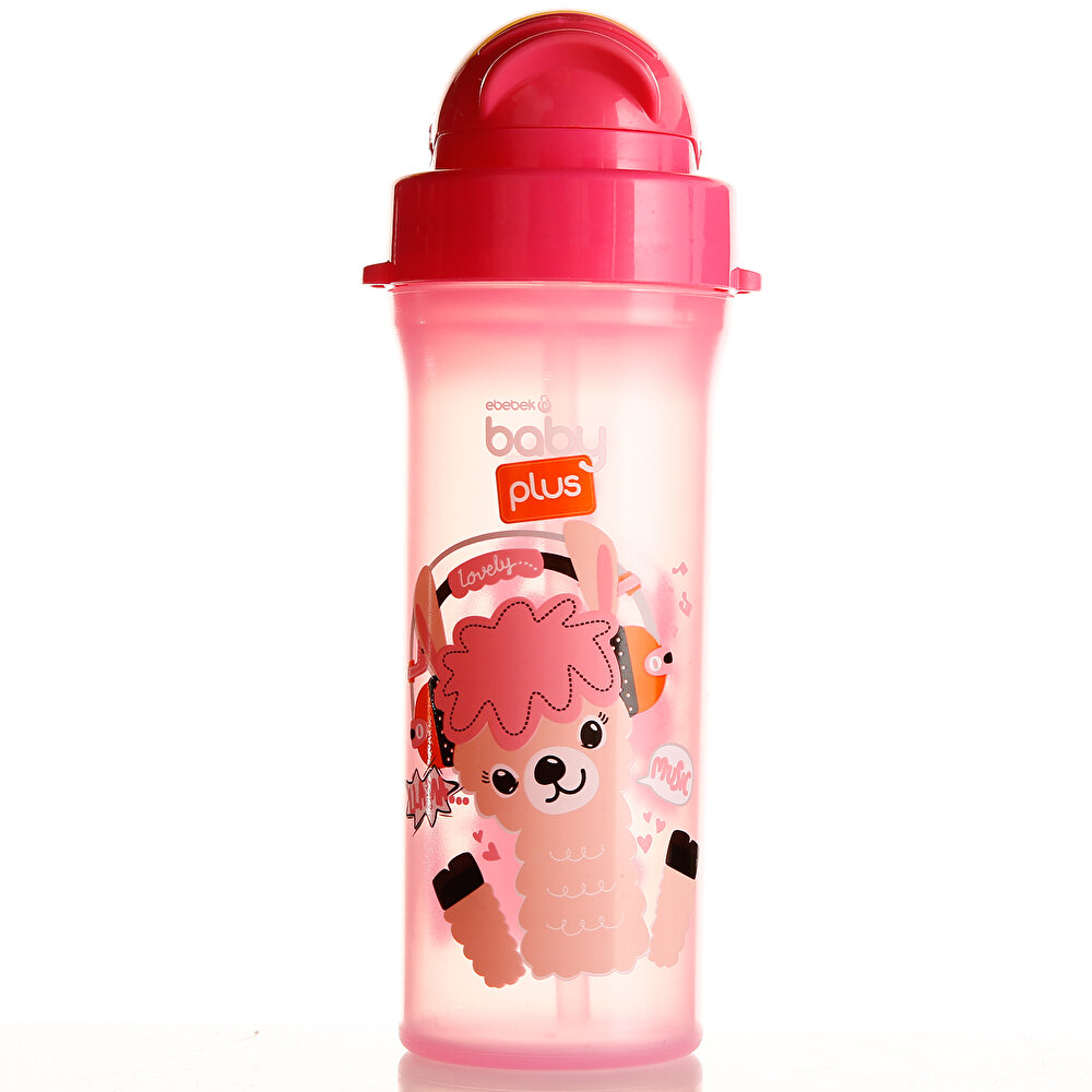 Desenli Pipetli Bebek Su Matarası 300 ml Pembe