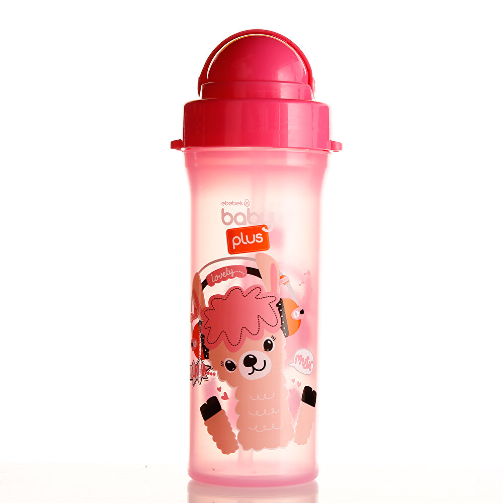 Desenli Pipetli Bebek Su Matarası 300 ml Pembe