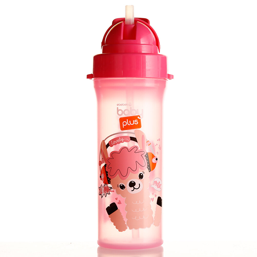 Desenli Pipetli Bebek Su Matarası 300 ml Pembe