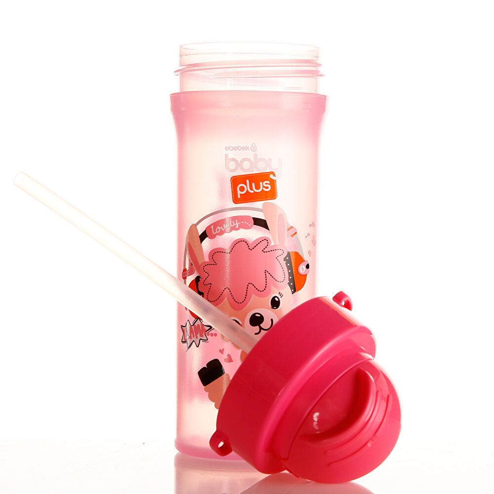 Desenli Pipetli Bebek Su Matarası 300 ml Pembe