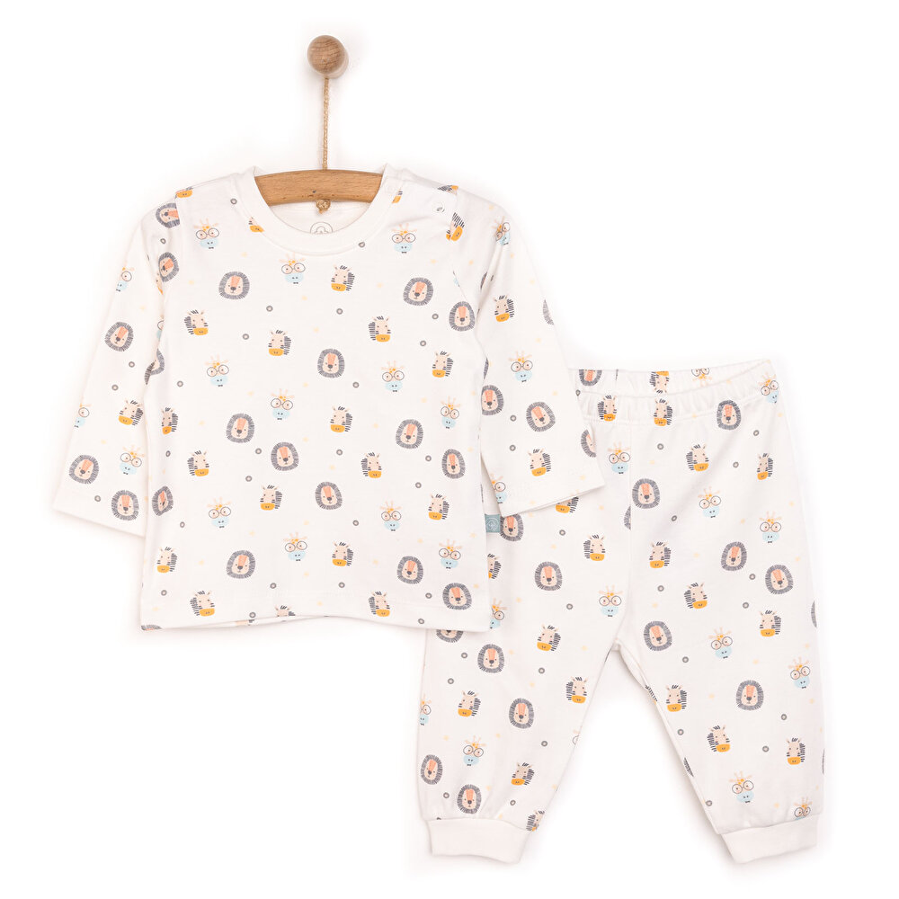 Erkek Bebek Pijama Takımı İnterlok Çıtçıtlı Pambuliq Pijama Takımı Bisiklet Yaka Uzun Kol Koyu Sarı