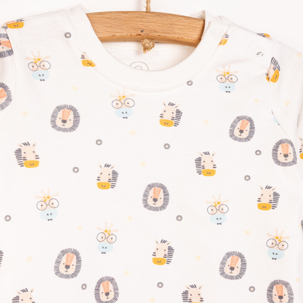 Erkek Bebek Pijama Takımı İnterlok Çıtçıtlı Pambuliq Pijama Takımı Bisiklet Yaka Uzun Kol Koyu Sarı