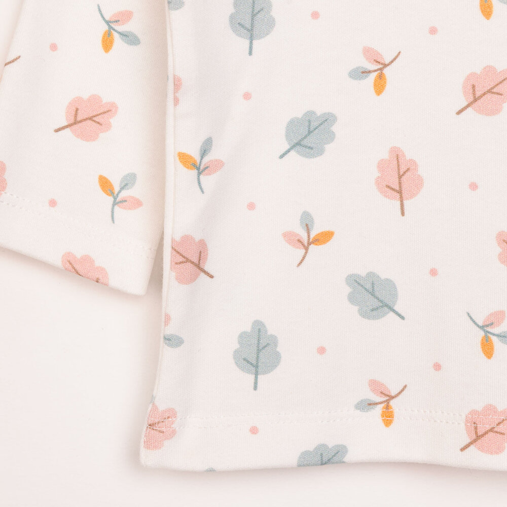 Kız Bebek Pijama Takım İnterlok Yaprak Desenli Çıtçıtlı Pambuliq Tema Bisiklet Yaka Uzun Kol Pembe