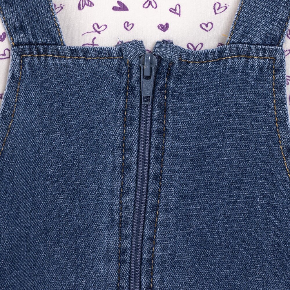 Kız Bebek Elbise - Sweatshirt Set Denim Fermuarlı Pretty Girl Bisiklet Yaka Uzun Kol İndigo