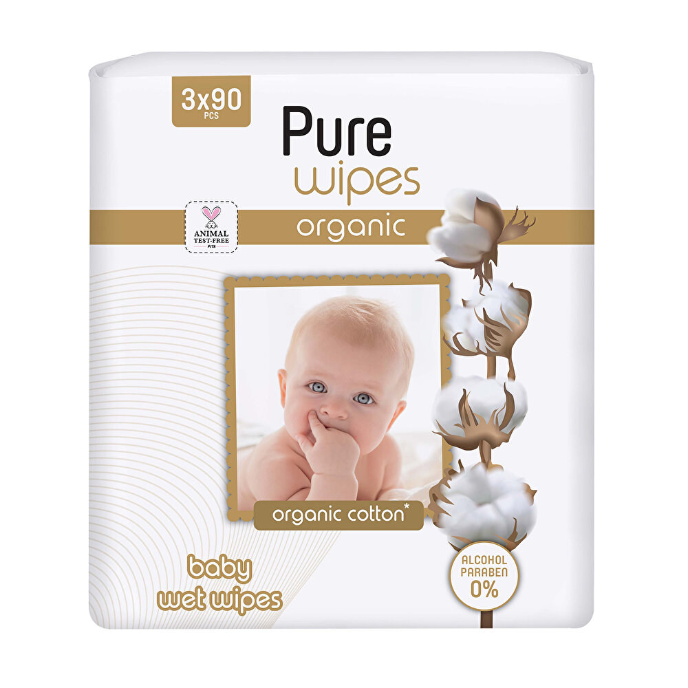 Organik Pamuklu Bebek Islak Mendil 3x90 Adet