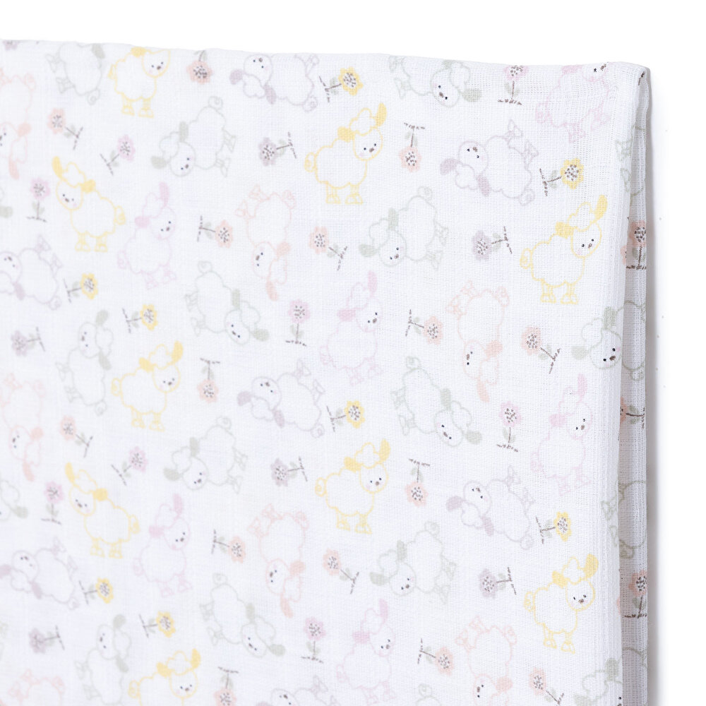 Renkli Kuzu Kız Bebek Müslin Battaniye 100x110cm