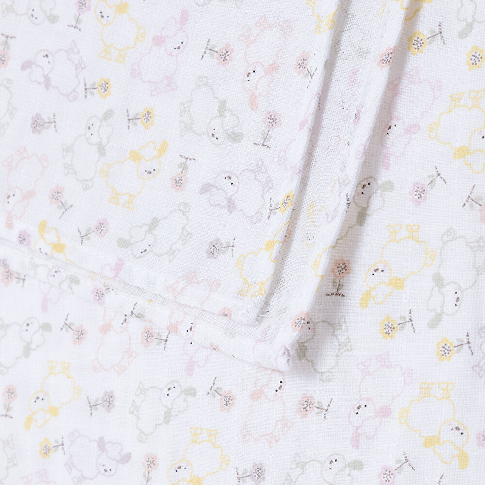 Renkli Kuzu Kız Bebek Müslin Battaniye 100x110cm