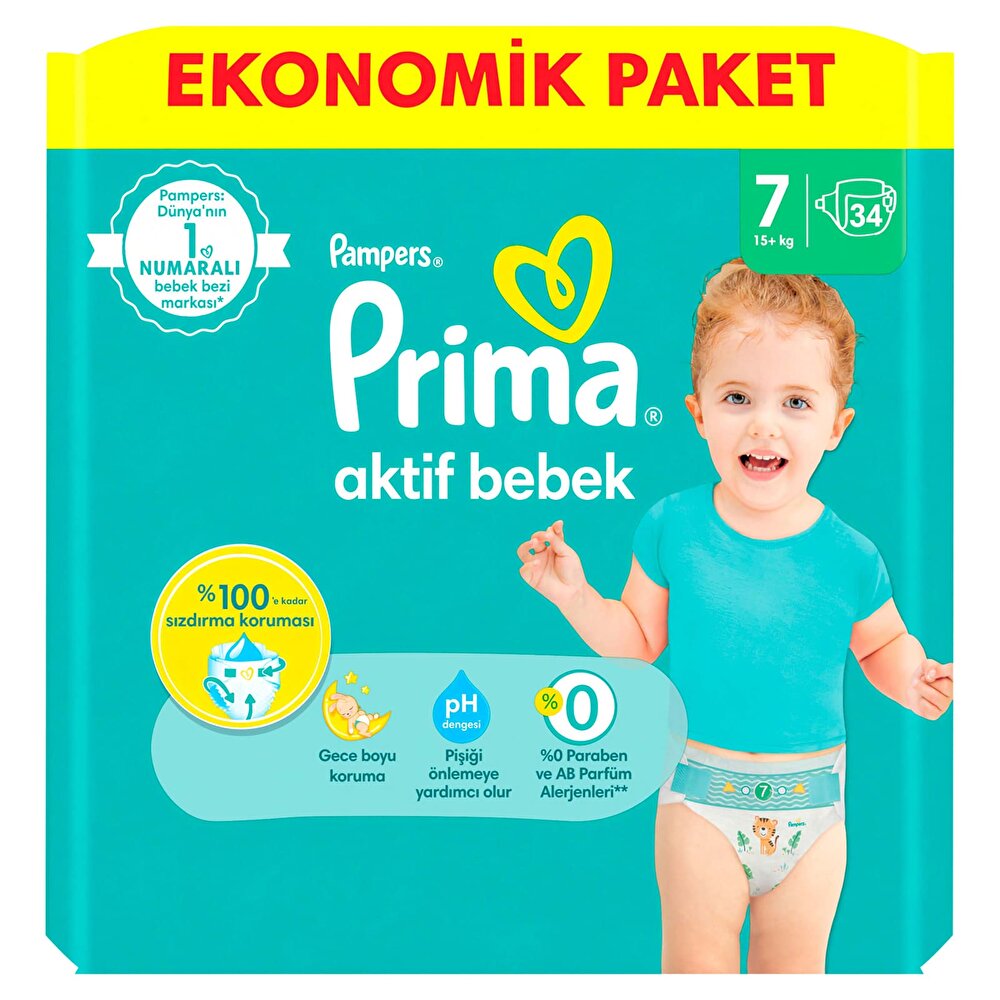 Bebek Bezi Aktif Bebek 7 Beden XX Large Ekonomik Paket 15+kg 34 Adet