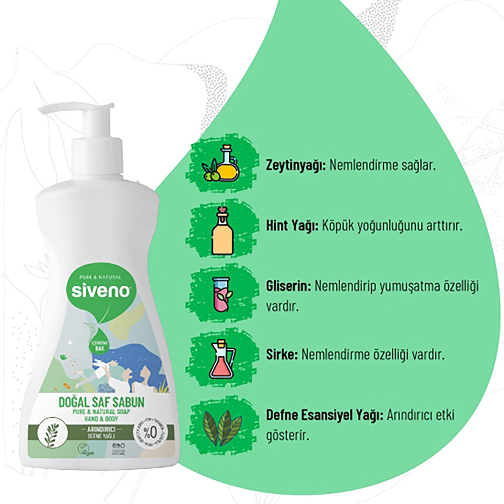 %100 Defne Yağlı Doğal Sıvı Sabun 300 ml