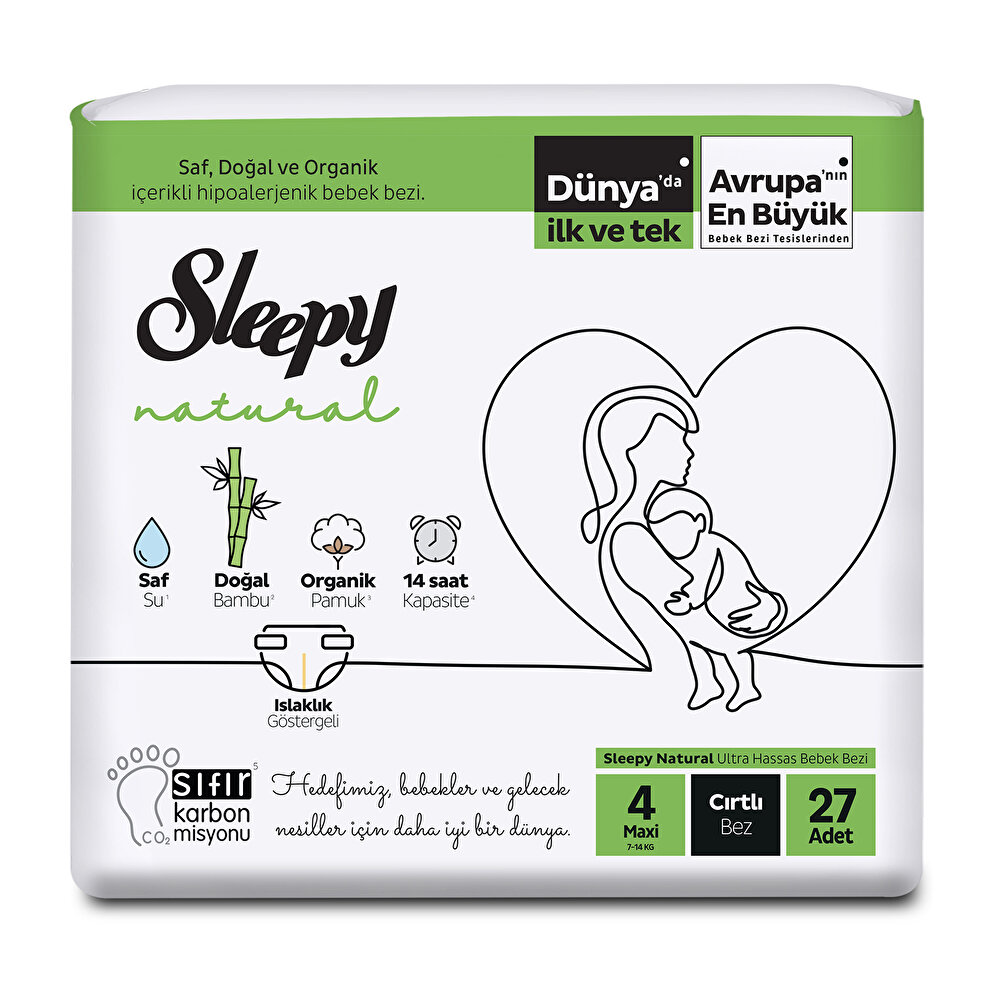 Natural 4 Beden Bebek Bezi 7-14 kg 27 Adet