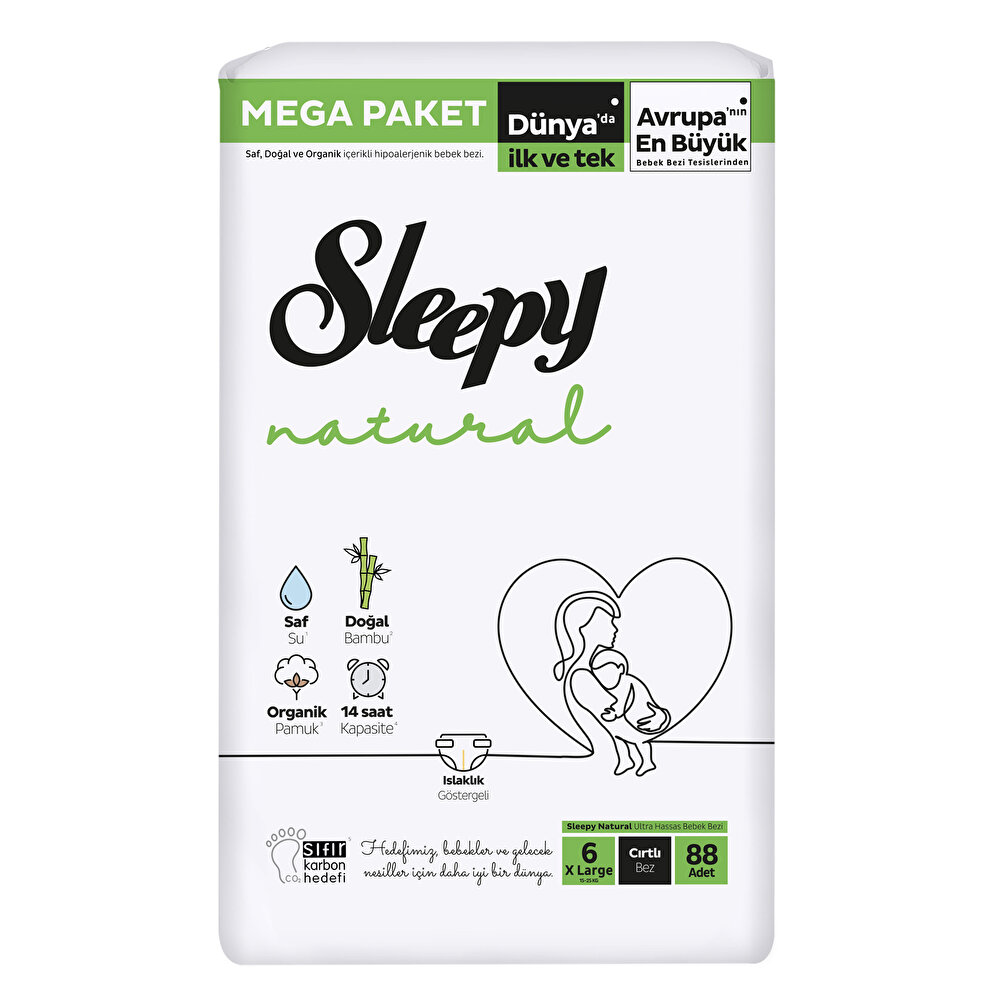 Natural Mega Fırsat Paketi Extra Large 6 Beden Bebek Bezi 88 Adet