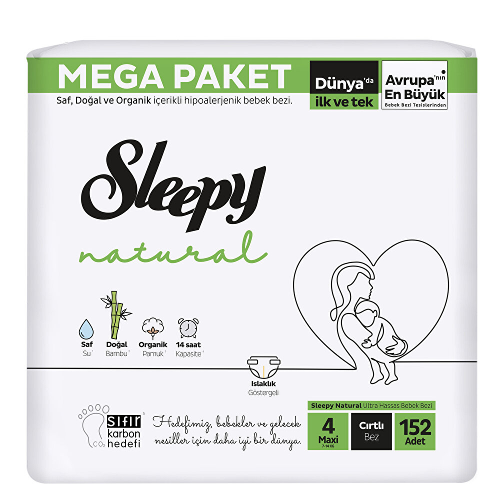 Natural Mega Fırsat Paketi Maxi 4 Beden Bebek Bezi 152 Adet
