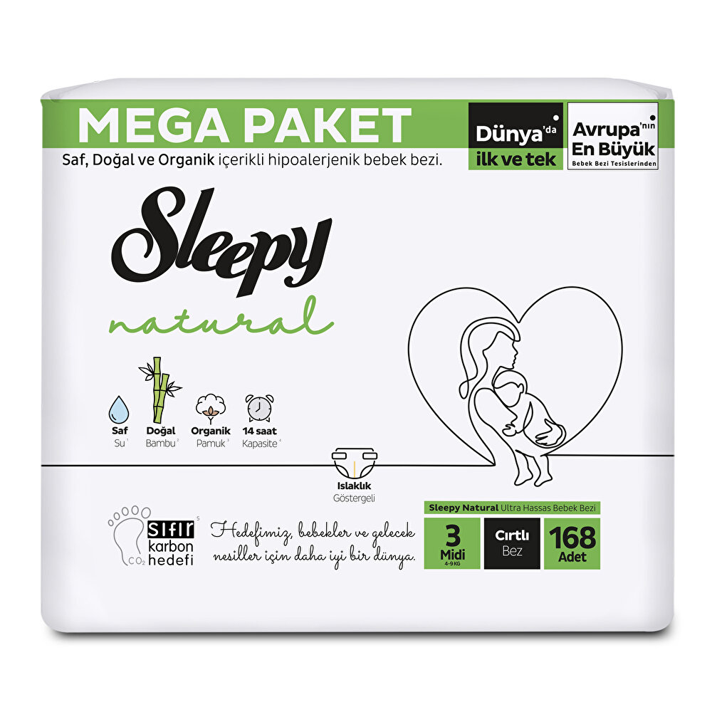 Natural Mega Fırsat Paketi Midi 3 Beden Bebek Bezi 168 Adet