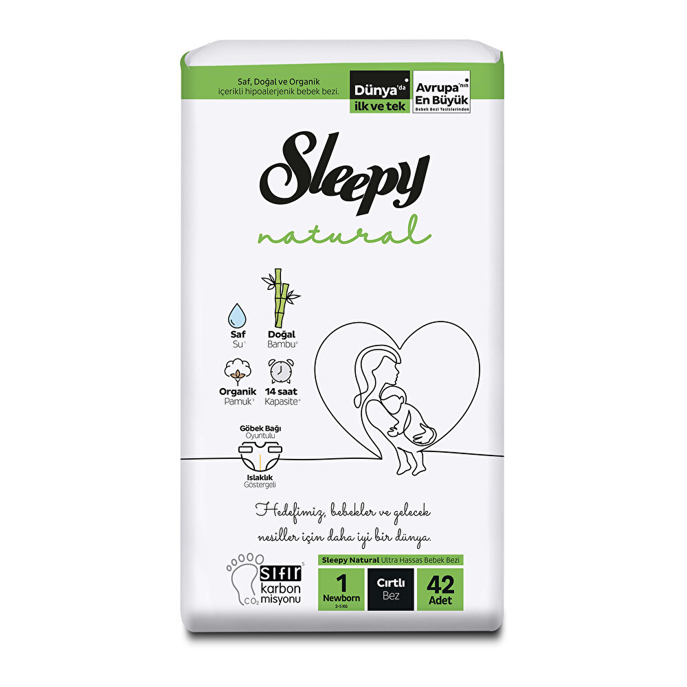 Natural Yenidogan 1 Beden Bebek Bezi 2-5 kg 42 Adet