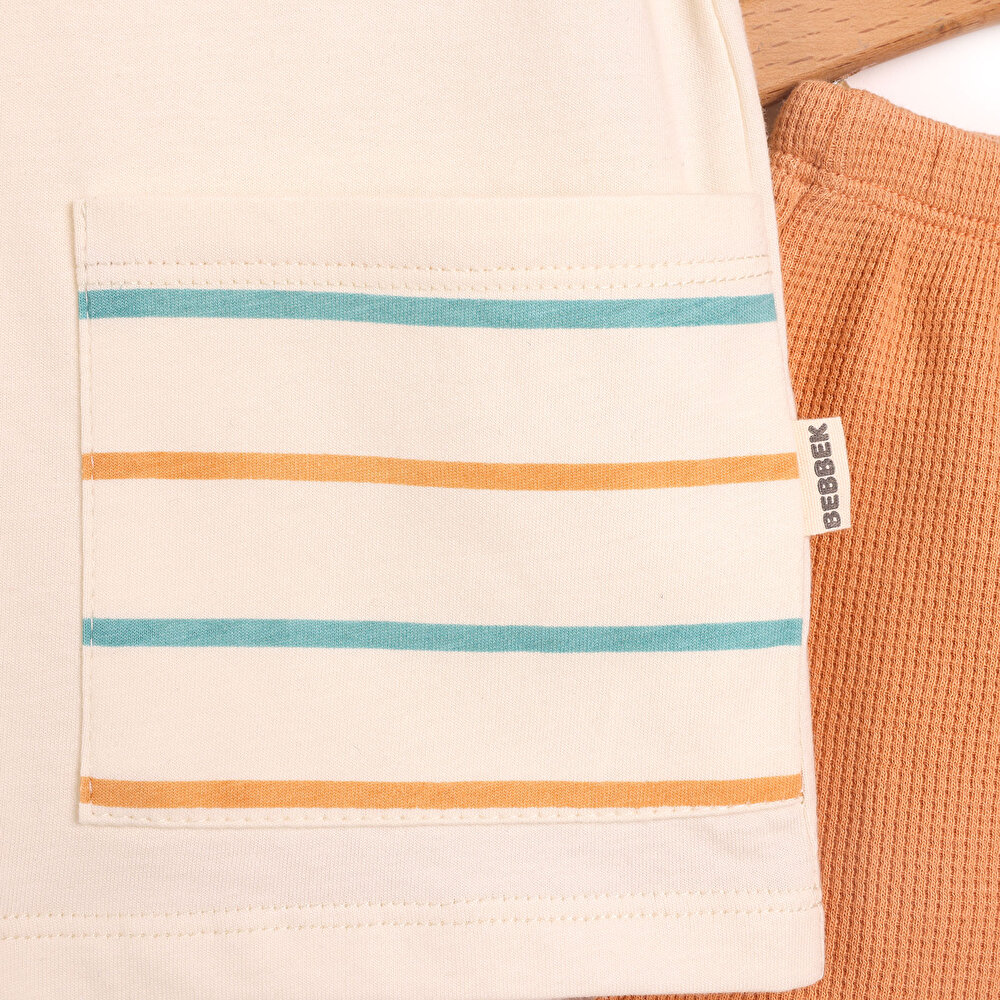 Surfing Çizgili Büyük Cep Detaylı Tshirt-Şort Takım Erkek Bebek