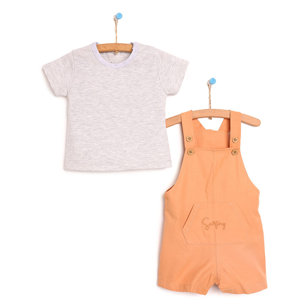 Surfing Kanguru Cep Detaylı Salopet-Tshirt Takım Erkek Bebek