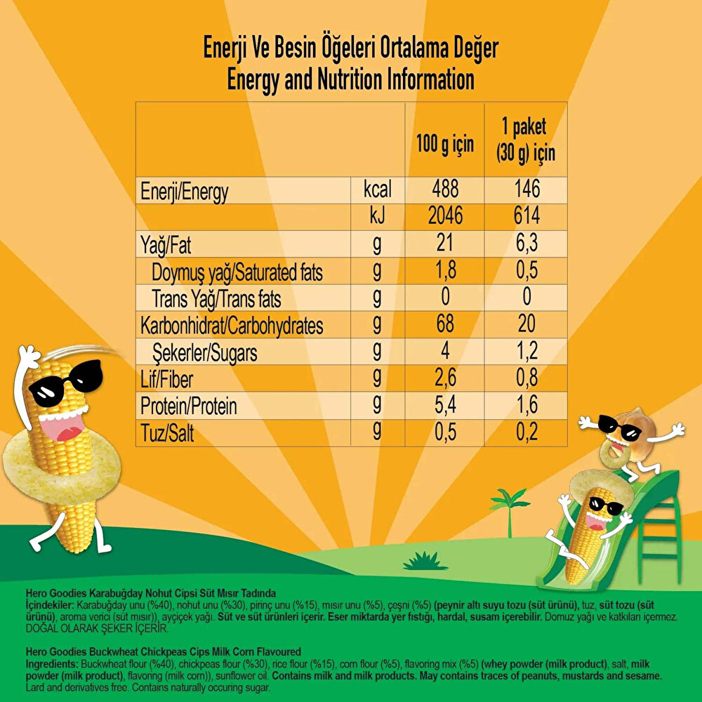 Süt Mısırlı Karabuğday Nohut Cips 30 gr