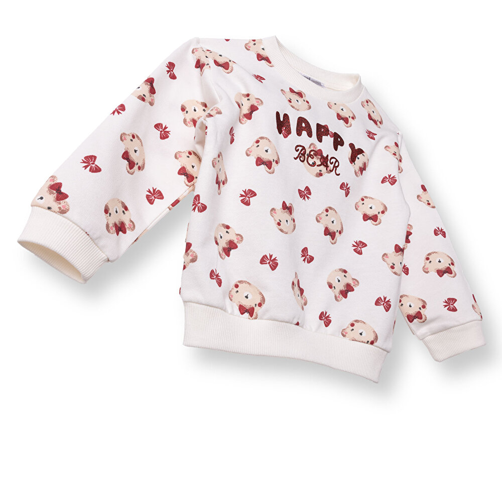 Kız Bebek Sweatshirt Şardonlu İki İplik Bisiklet Yaka Uzun Kol