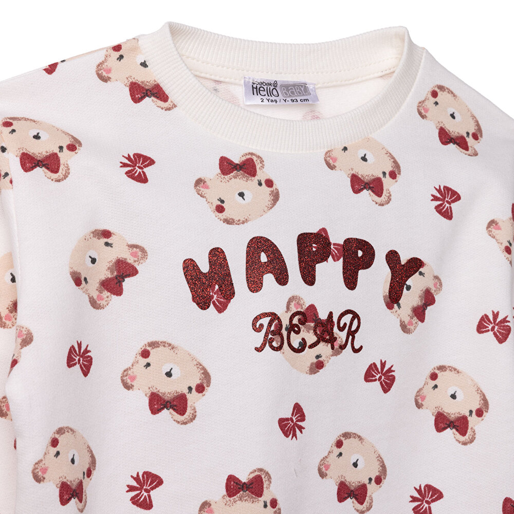 Kız Bebek Sweatshirt Şardonlu İki İplik Bisiklet Yaka Uzun Kol