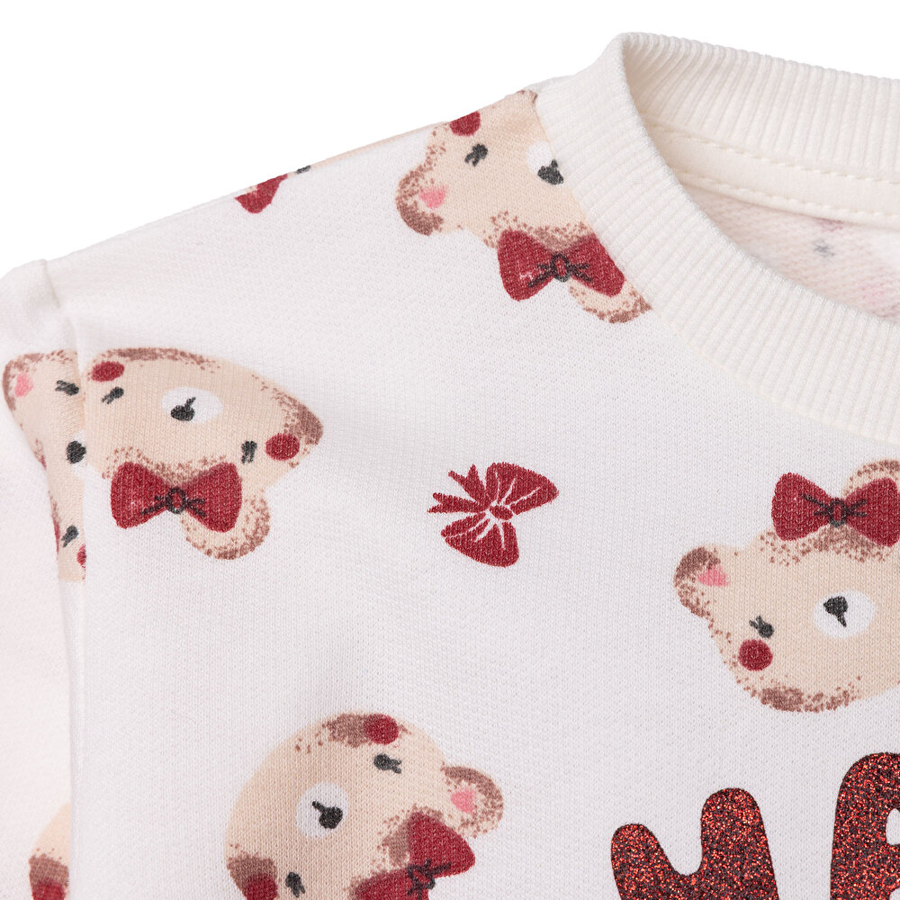 Kız Bebek Sweatshirt Şardonlu İki İplik Bisiklet Yaka Uzun Kol