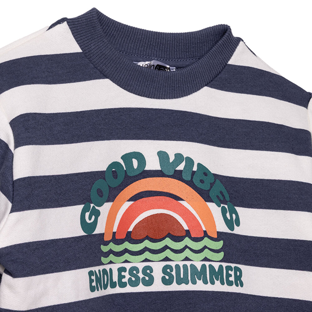 Erkek Bebek Sweatshirt Şardonlu İki İplik Bisiklet Yaka Uzun Kol