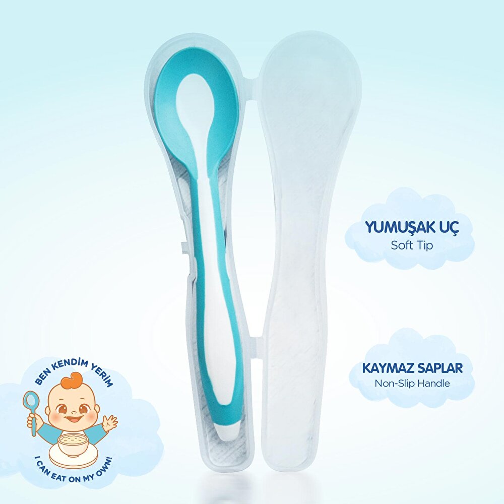 Taşıma Kutulu MamaKaşığı Yumuşak Uçlu Mavi