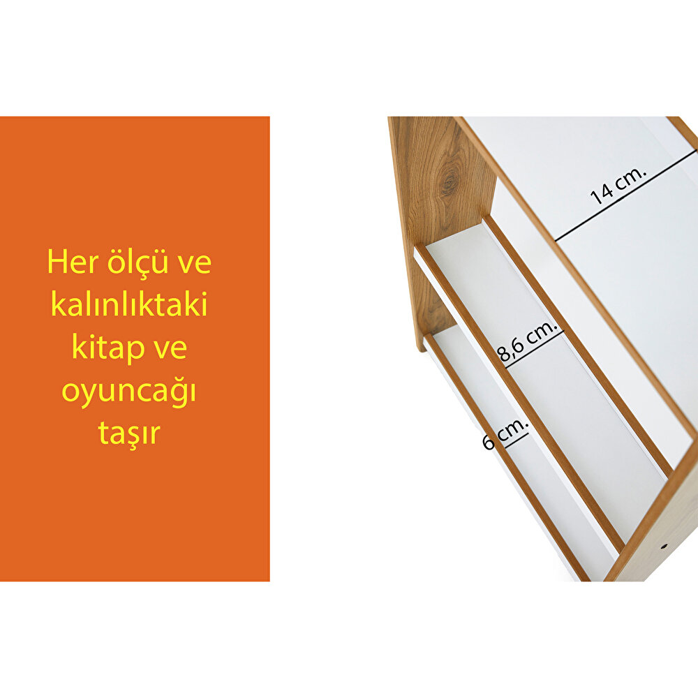 Turna Montessori Ahşap Çocuk Duvar Kitaplık Naturel