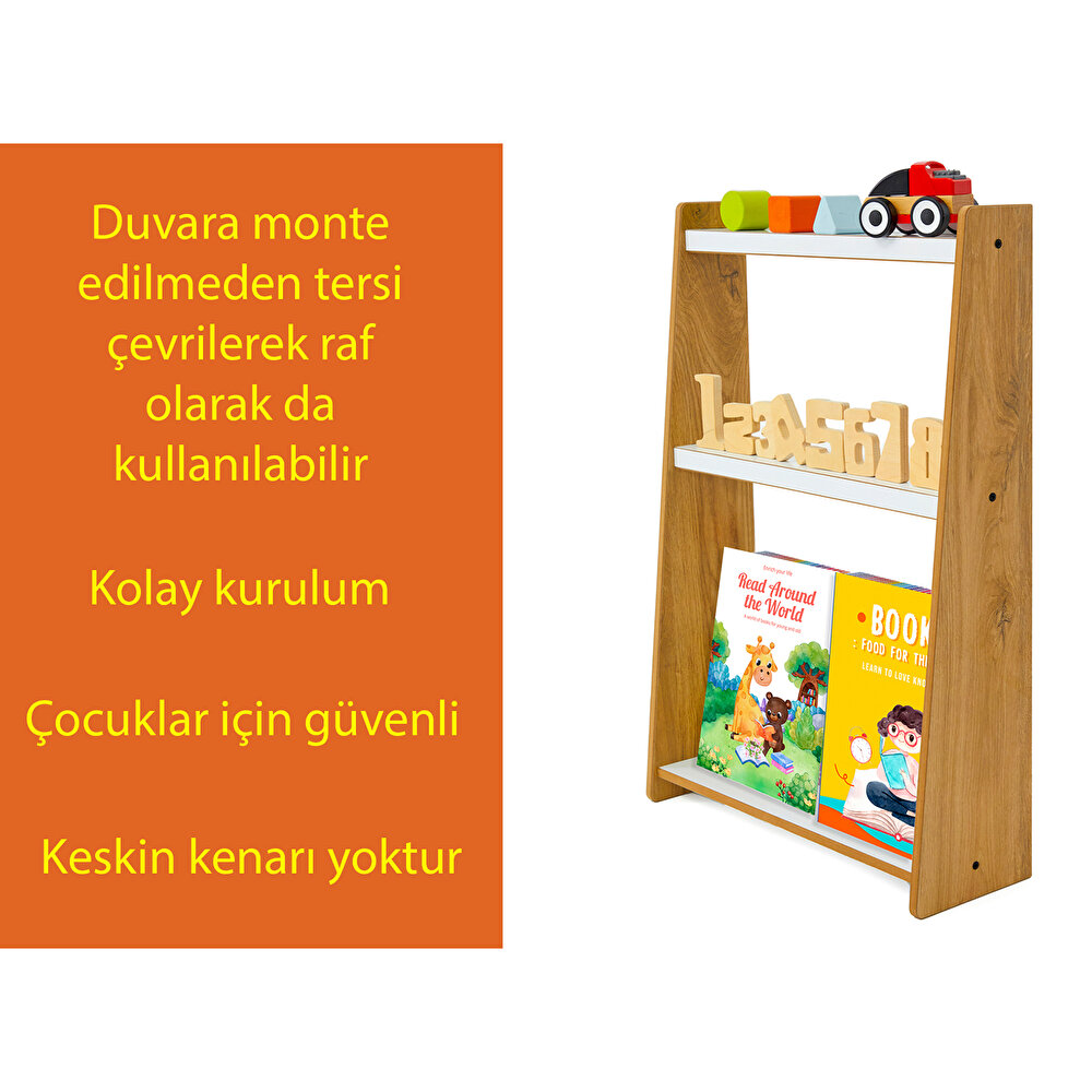 Turna Montessori Ahşap Çocuk Duvar Kitaplık Naturel