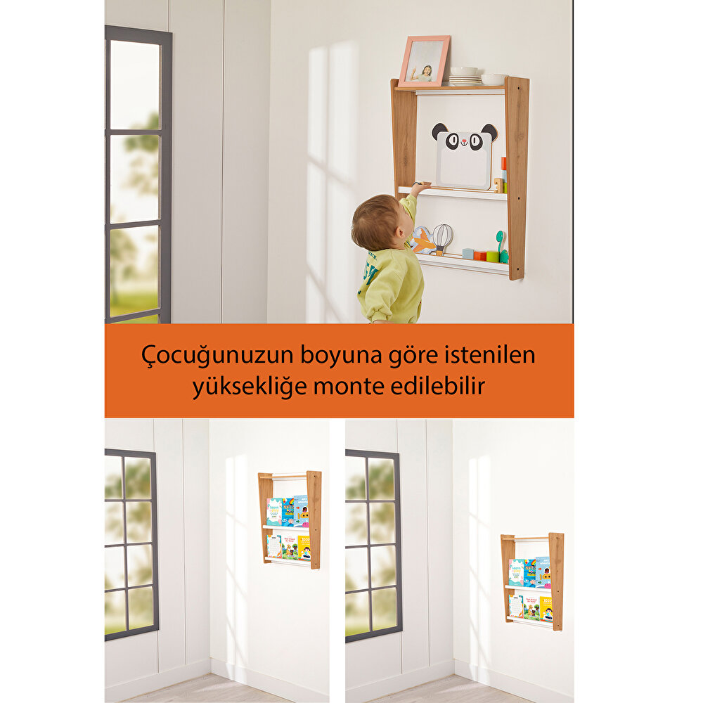 Turna Montessori Ahşap Çocuk Duvar Kitaplık Naturel