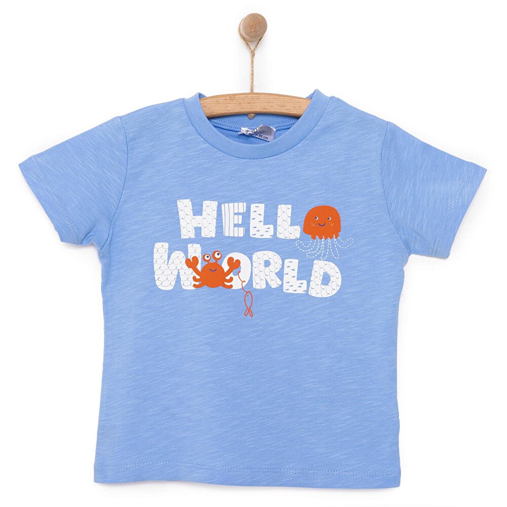Under the Sea Wave Hello Yazı Baskılı Erkek Tshirt Erkek Bebek