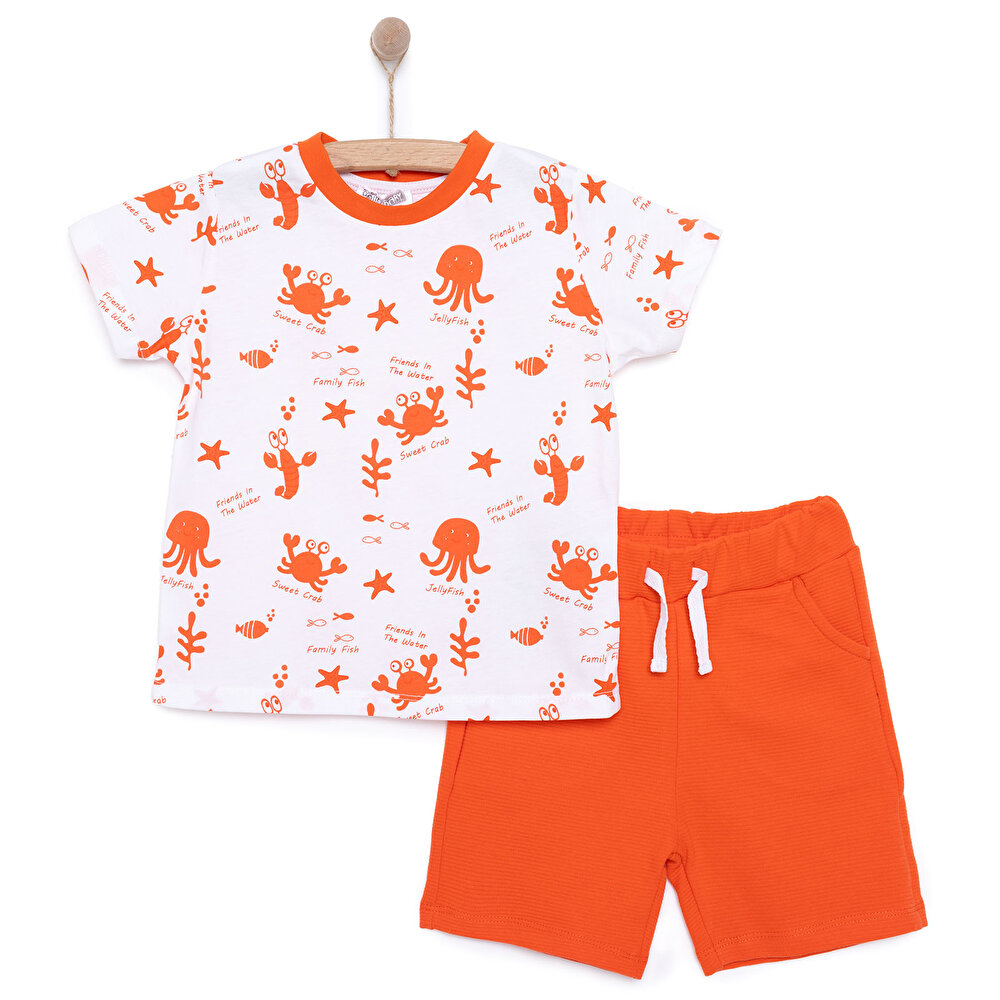 Under the Sea Yengeç Baskılı Erkek Tshirt-Şort Erkek Bebek