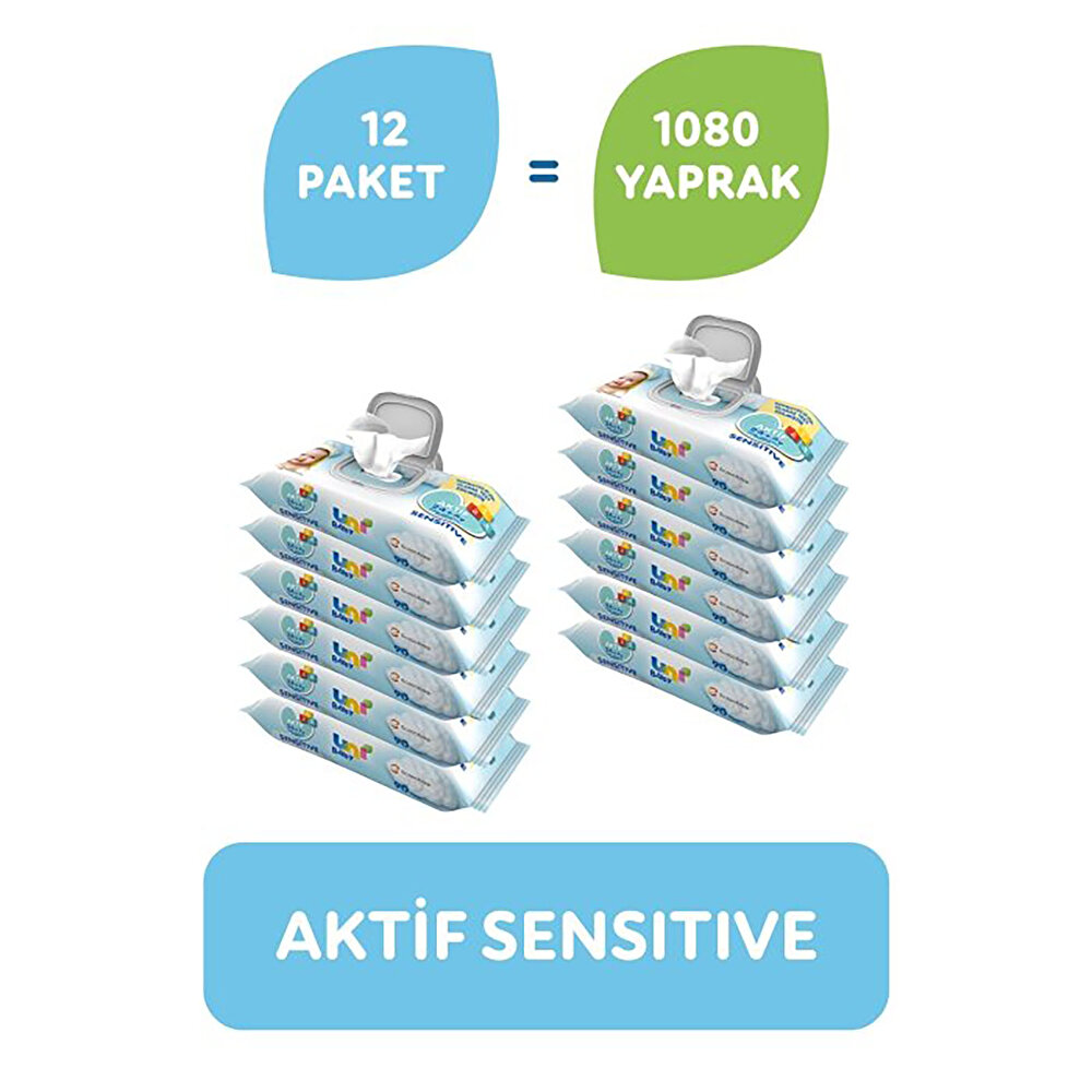Aktif Sensitive Bebek Islak Mendil 24+ Ay 12x90 Adet